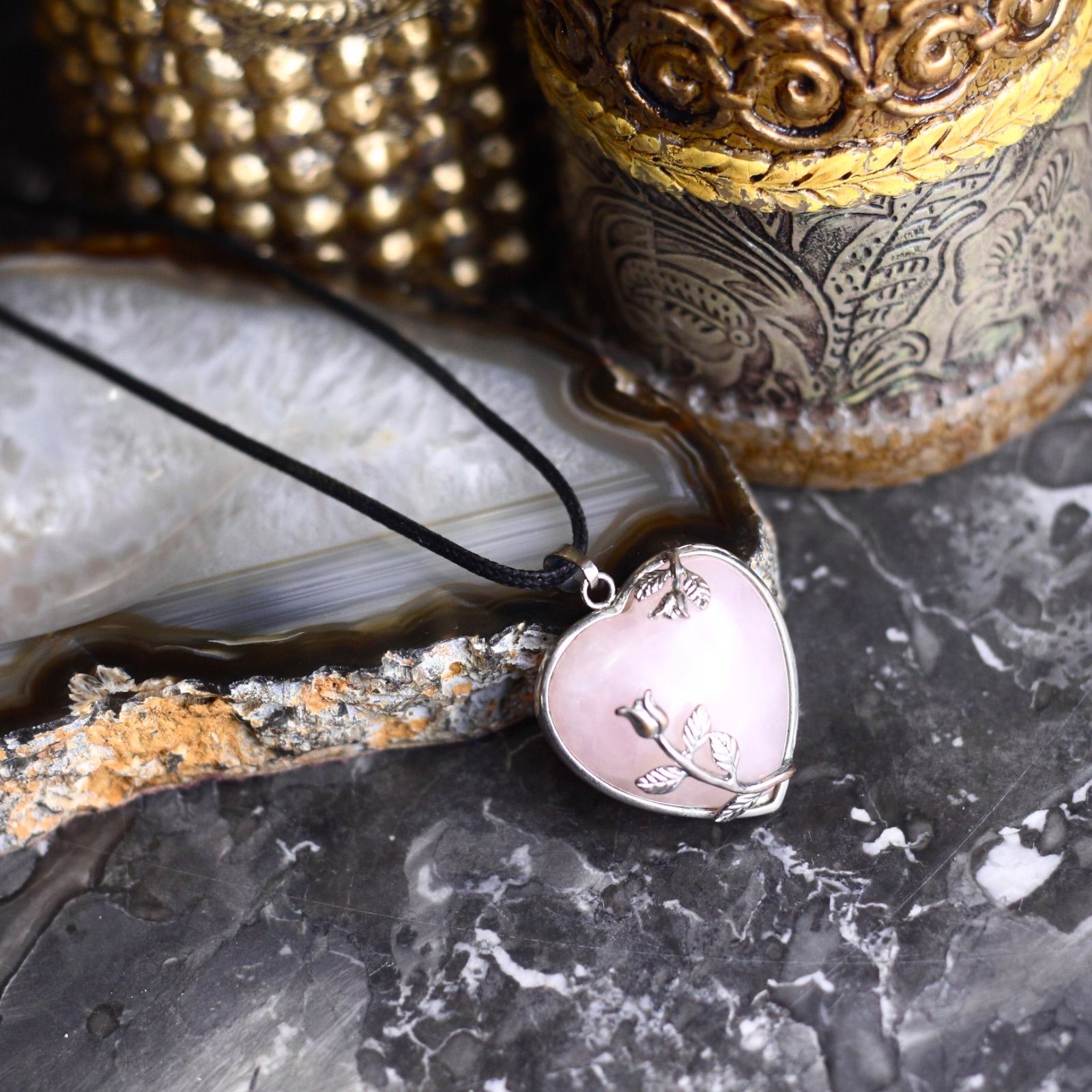 USA VINTAGE FLOWER DESIGN HEART NECKLACE/アメリカ古着お花デザインハートネックレス