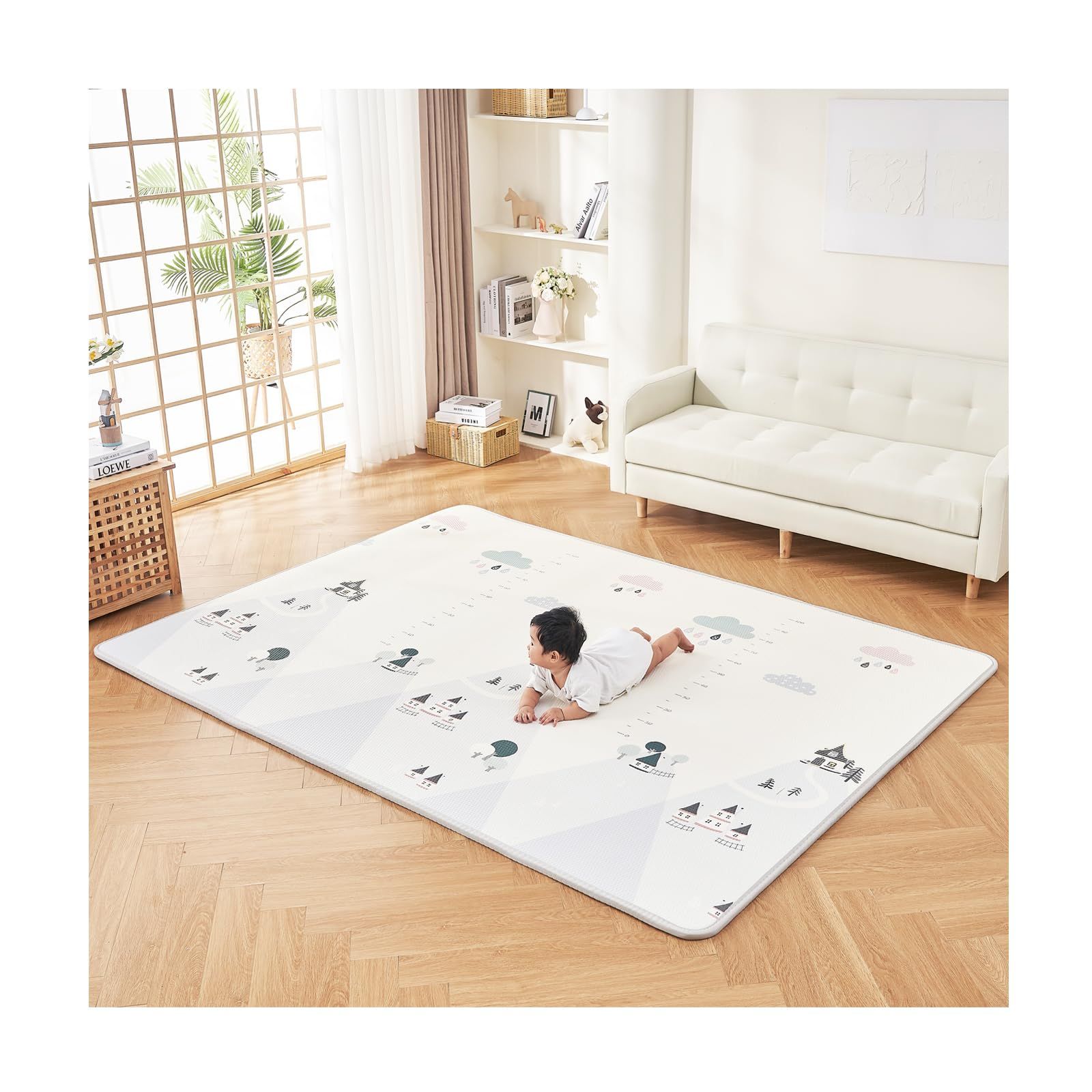 GU MODE プレイマット ベビープレイマット シームレス リバーシブル 床暖房対応 両面使用 200x180x2cm 高密度XPE素材 ベビーマット 安全無味 厚さ2cm 赤ちゃん 厚手 防水防寒 清掃簡単 衝撃緩和【夢の村】mt 47c70580