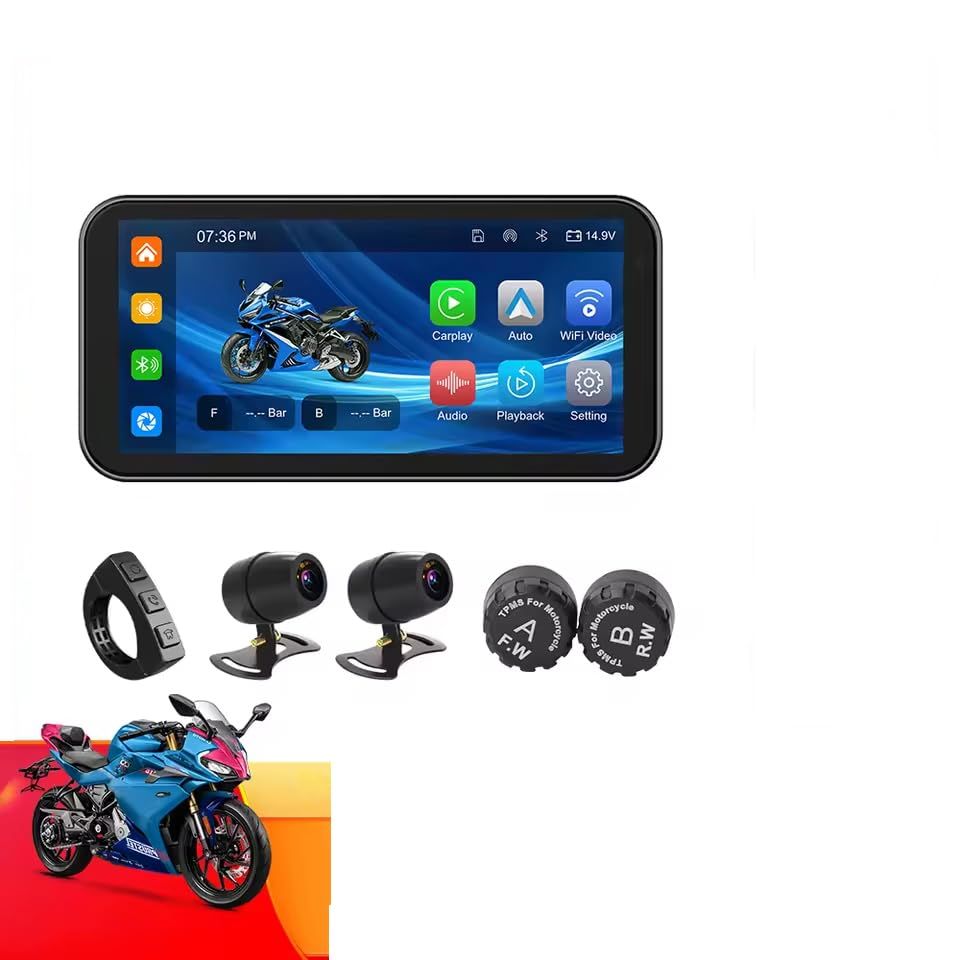 新品 zmart ポータブル 6.25 インチ IP67 防水 オートバイ GPS ナビゲーション ワイヤレス Carplay Android Auto DVR ドライブ レコーダー モト モニター 日本語説明書付き