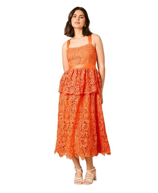 オアシス レディース トップス ワンピース ティアード ミディ レース Oasis Womens Crosstrap Tiered Lace Midi Dress Orange オレンジ