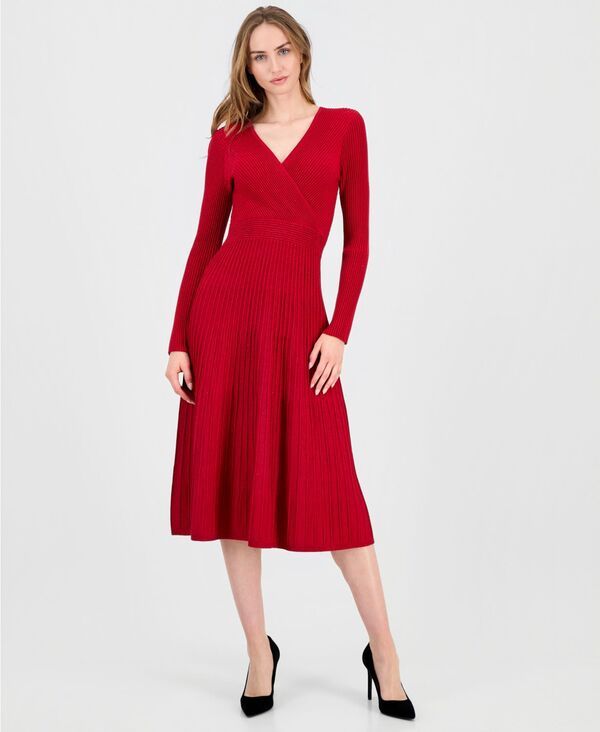 ティー・タハリ レディース トップス ワンピース トール Tahari Womens Metallic Wrap Fit Flare Dress Love Star メタリック