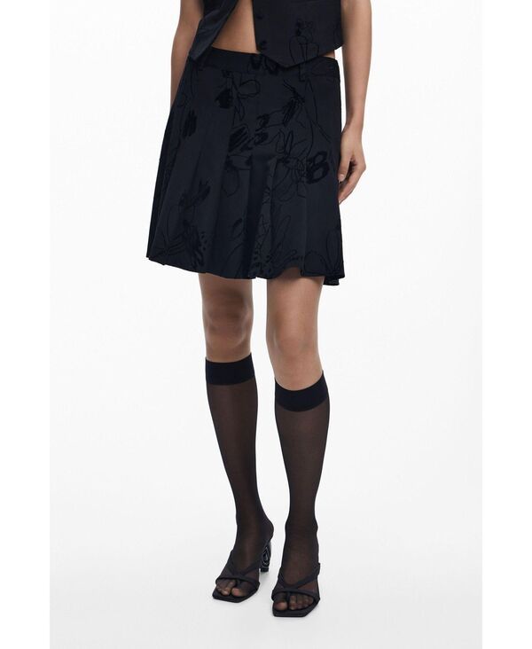 デジグアル レディース ボトムス スカート プリーツ ミニ Desigual Womens Flocked pleated mini skirt Black ブラック
