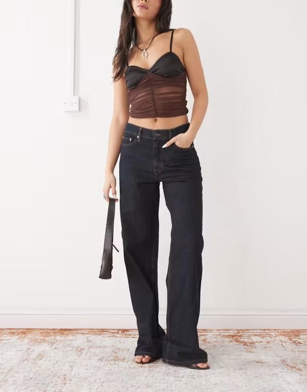 モーテル レディース ボトムス デニムパンツ ジーンズ Motel mid rise turn up straight jeans in indigo INDIGO インディゴ