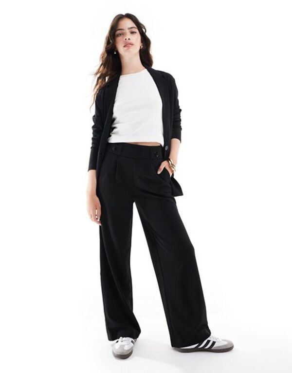 ジェイディーワイ レディース ボトムス カジュアルパンツ ワイドレッグ パンツ JDY button detail wide leg dad pants Black ブラック