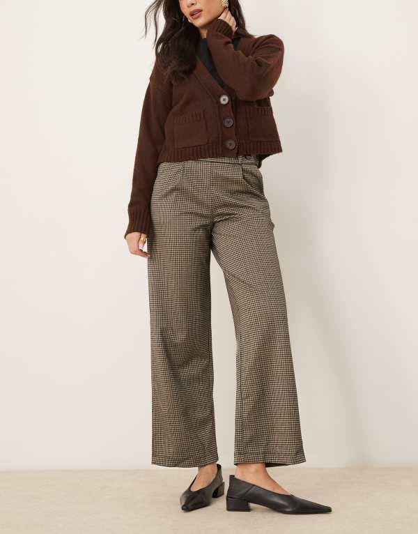 ジェイディーワイ レディース ボトムス カジュアルパンツ パンツ JDY button detail tailored pants check BROWN ブラウン