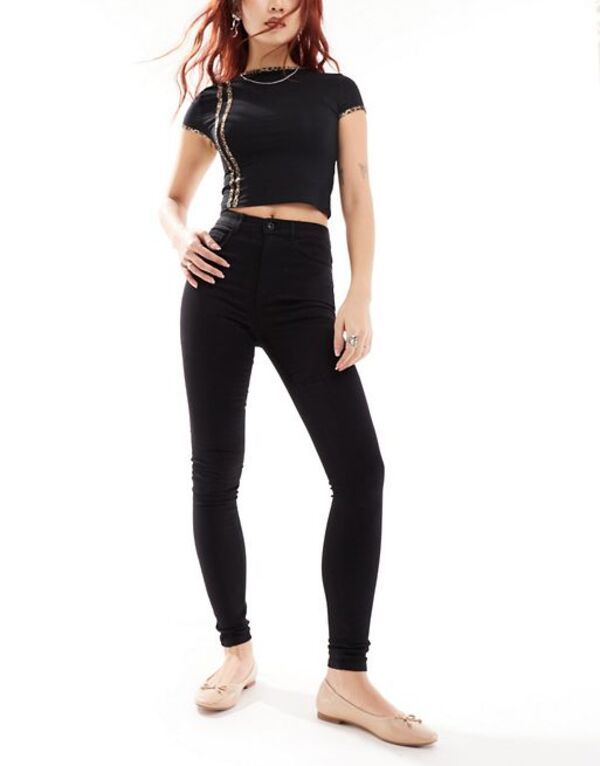 オンリー レディース ボトムス デニムパンツ ジーンズ Only Royal high waisted skinny jeans Black ブラック