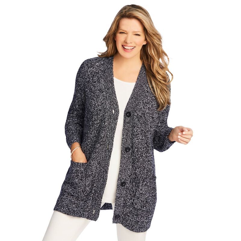 ウーマン ウィズイン レディース アウター ニット・セーター プラスサイズ カーディガン Woman Within Plusize ButtonFront Shaker Cardigan Black