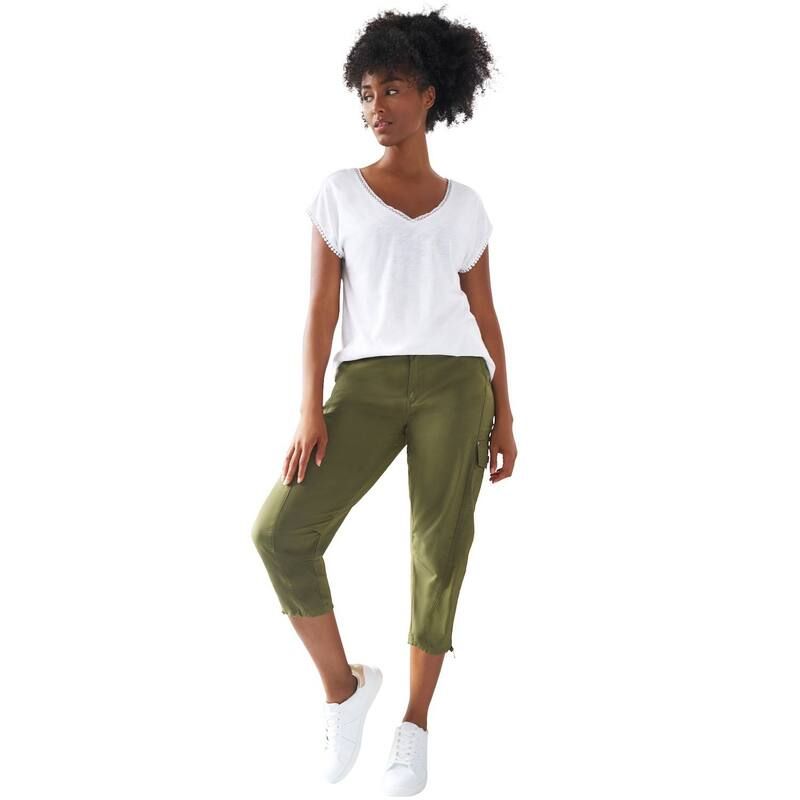 Ellos レディース ボトムス カジュアルパンツ プラスサイズ キャップ ellos Plusize Stretch Cargo Capris Dark Basil