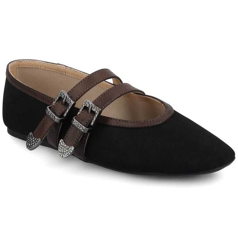 ジャーニー レディース シューズ サンダル Journee Florene Womens Almond Toe Buckle Detail Mary Jane Flats Black Chocolat