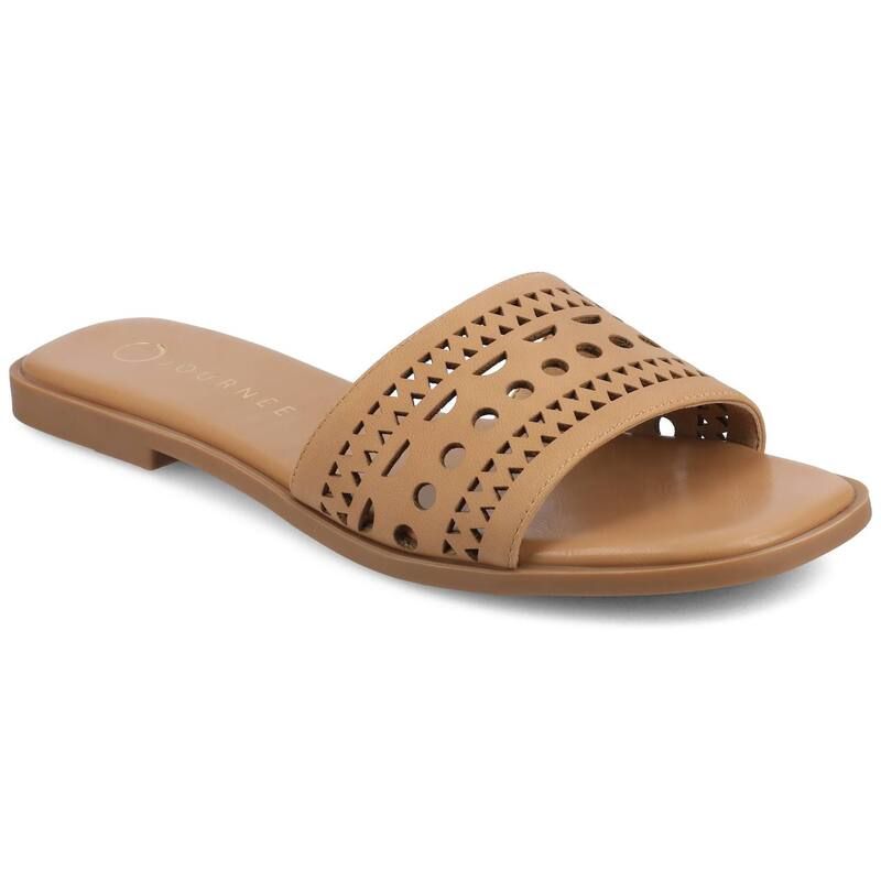 ジャーニー レディース シューズ サンダル カットアウト Journee Brodie Womens Geometricut Out Band Slide Sandals Tan タン
