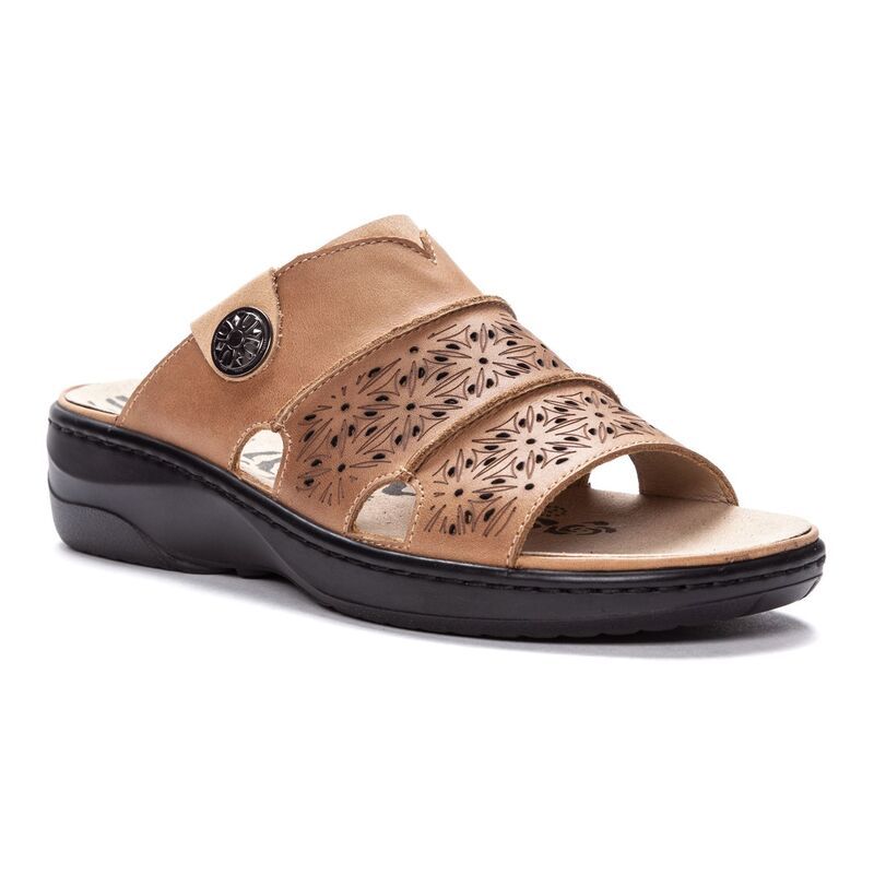 プロペット レディース シューズ サンダル レザー Propet Gertie Womens Leather Slide Sandals Beige ベージュ
