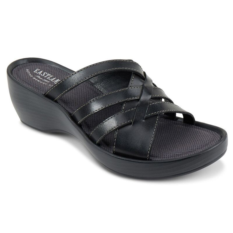 イーストランド レディース シューズ サンダル レザー Eastland Poppy Womens Leather Slide Wedge Sandals Black ブラック