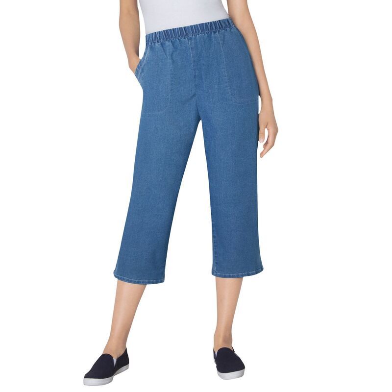 ウーマン ウィズイン レディース ボトムス カジュアルパンツ プラスサイズ プチ デニム キャップ ジーンズ Woman Within Plusize Petite Fineline Stretch