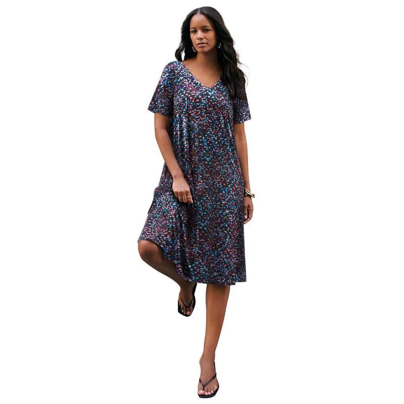 ロアマンズ レディース トップス ワンピース プラスサイズ Roamans Womens Plusize Short Sleeve Swing Dress Multi Confetti マルチカラー