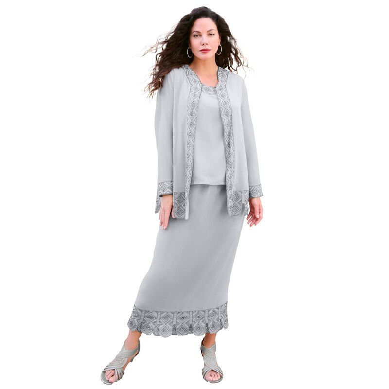 ロアマンズ レディース トップス ワンピース プラスサイズ スカート Roamans Womens Plusize Beaded Skirt Set Silver Shimmer シルバー