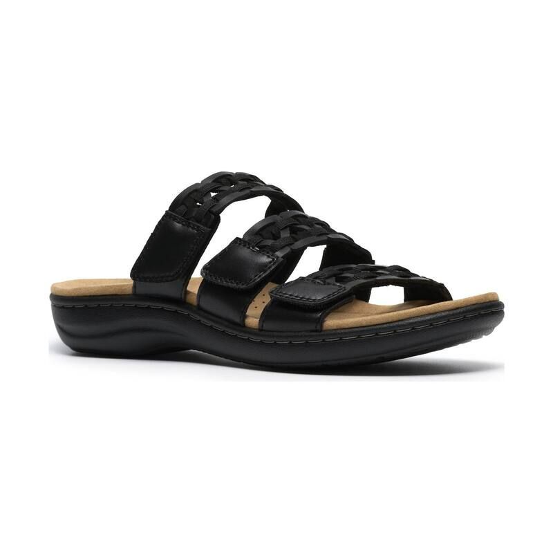 クラークス レディース シューズ サンダル レザー Clarks Laurieann Emma Womens Leather Flat Sandals Black Leather ブラック