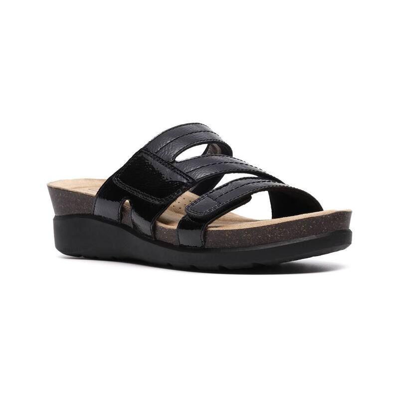 クラークス レディース シューズ サンダル Clarks Calenne Holly Womens Wedge Sandals Black Leather ブラック