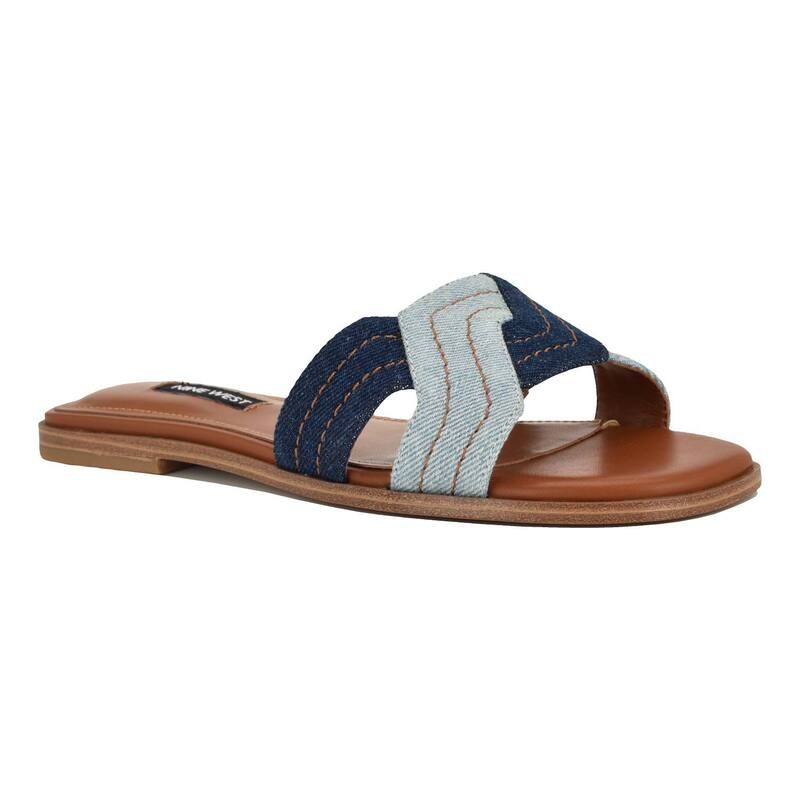 ナインウェスト レディース シューズ サンダル Nine West Gammy Womensquare Toe SlipOn Casual Flat Sandals Blue Multi Denim