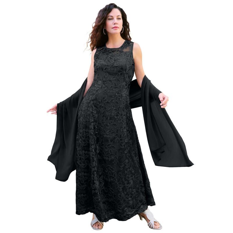 ロアマンズ レディース トップス ワンピース プラスサイズ レース Roamans Womens Plusize PlusSize Allover Lacembellished Shawl Gown