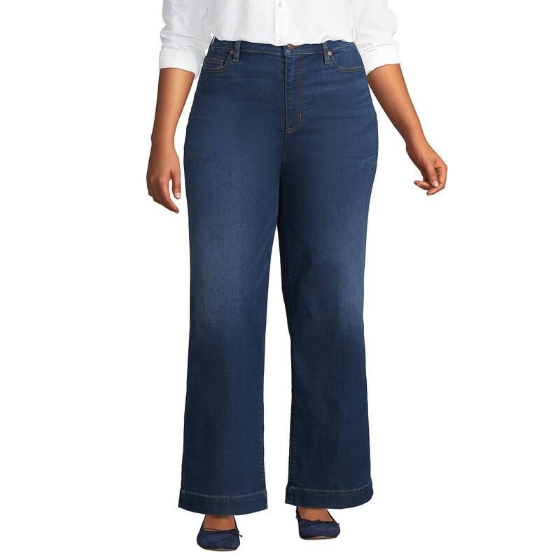 ランズエンド レディース ボトムス デニムパンツ ワイドレッグ プラスサイズ ジーンズ Plusize Lands End HighRise Wide Leg Jeans Royal Indigo イ