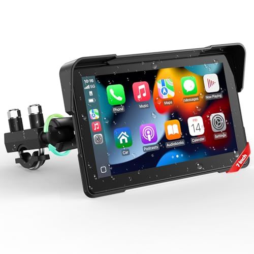 LAMTTO 7インチ バイク用ディスプレイオーディオ バイク ナビ バイク スマートモニター ワイヤレスCarPlay & Android Auto対応 IP67防水防塵 Bluetooth 5.0 音楽再生/通話/ナビゲーション対応 分割 9db54d52