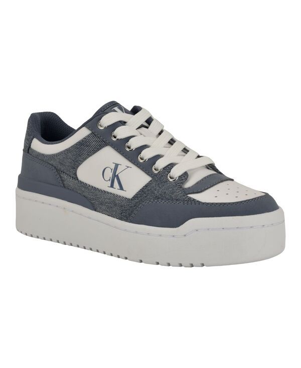 【送料無料】 カルバンクライン レディース スニーカー シューズ Alondra LaceUp Platform Sneakers Dark Blue DenimWhite