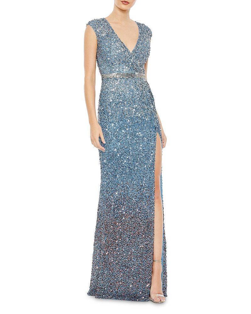 マックダガル レディース アンダーウェア ナイトウェア スパンコール キャップ Mac Duggal Cap Sleeve Sequin Gown Blue Ombre ブルー