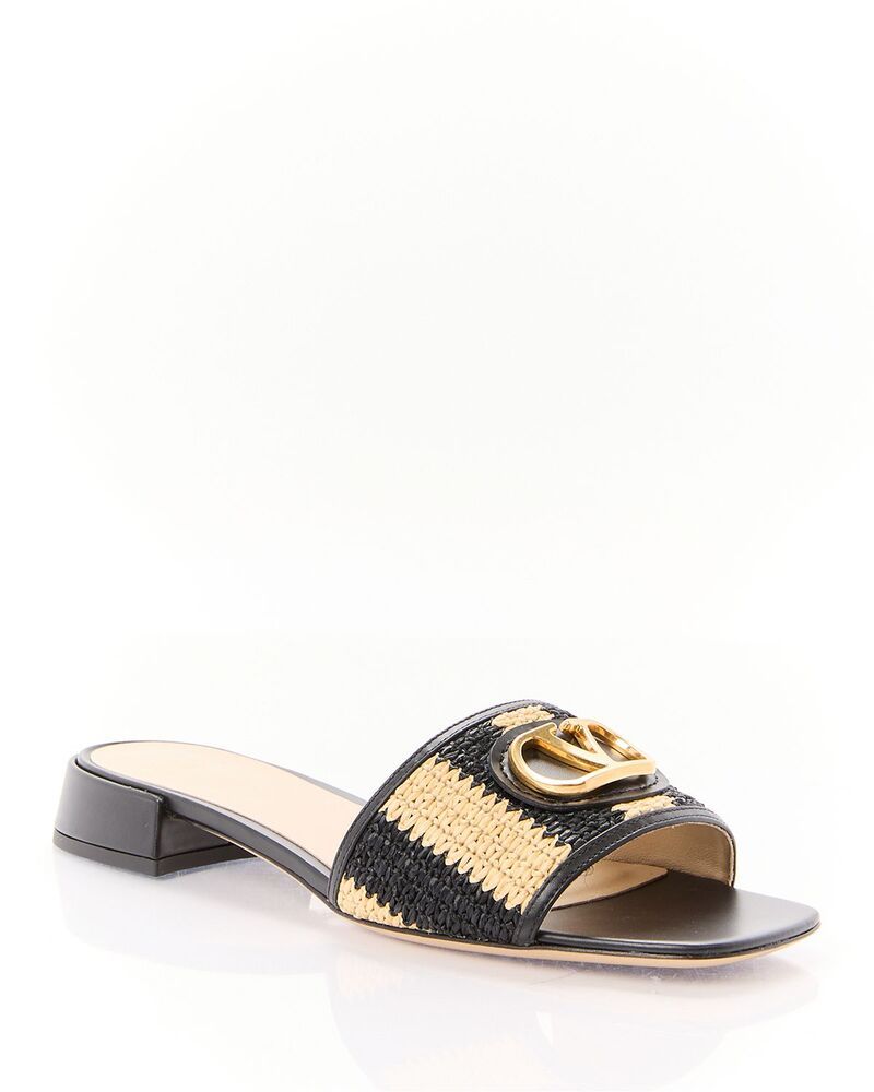 ヴァレンティノ レディース シューズ ブーツ・レインブーツ サンダル ロゴ Valentino Garavani Womens VLogo Raffia Slide Sandals Natural
