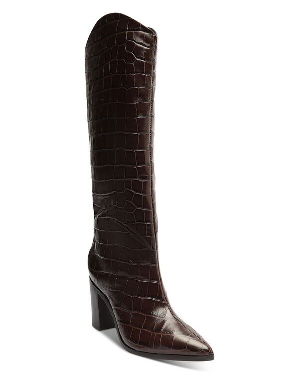 シュッツ レディース シューズ ブーツ・レインブーツ トール ヒール SCHUTZ Womens Maryana Embossed Block Heel Tall Boots Dark Chocola