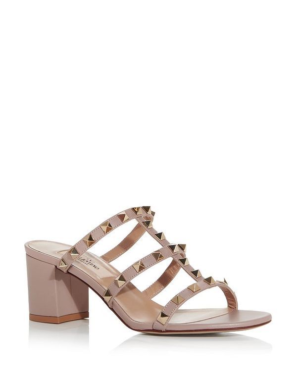 ヴァレンティノ レディース シューズ サンダル ヒール Valentino Garavani Womens Rockstud Block Heel Slide Sandals Poudre