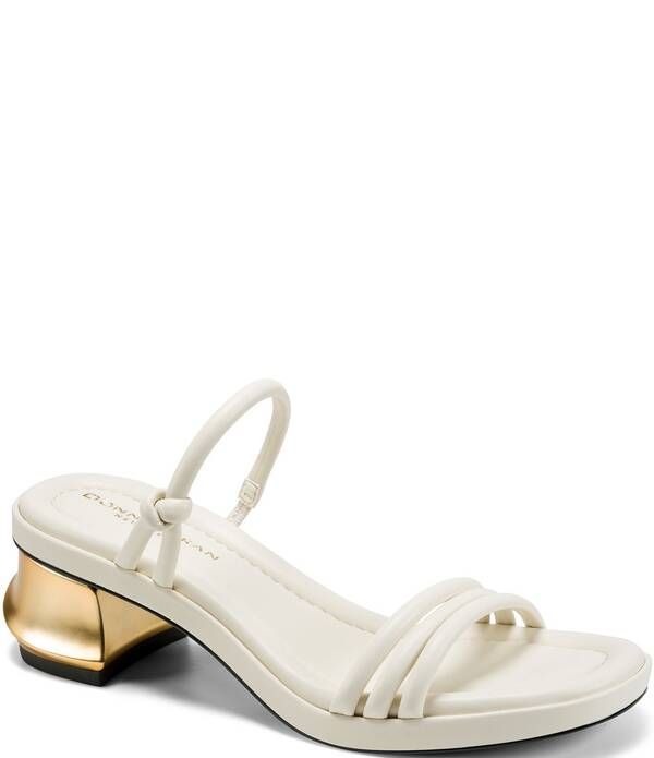 ダナキャラン レディース シューズ サンダル ヒール Donna Karan Tafeta Banded Sculpted Metal Block Heel Slide Sandals Ivory ア