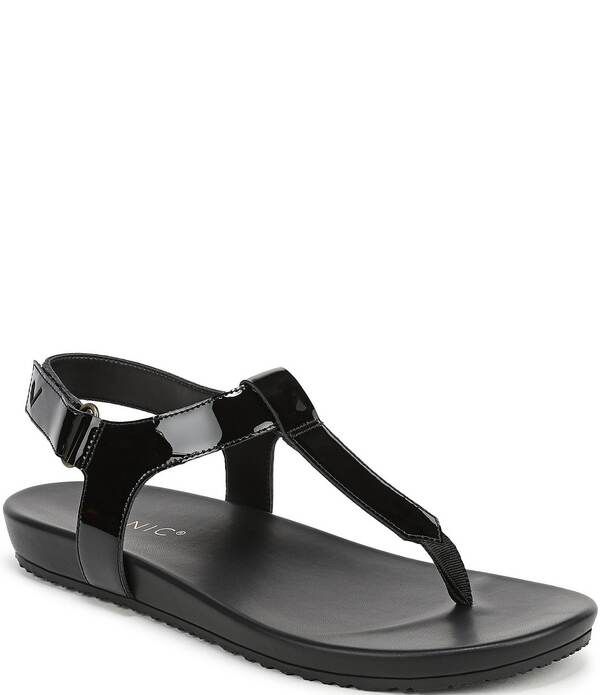 バイオニック レディース シューズ サンダル レザー Vionic Palisades Patent Leather Tstrap Sandals Black ブラック