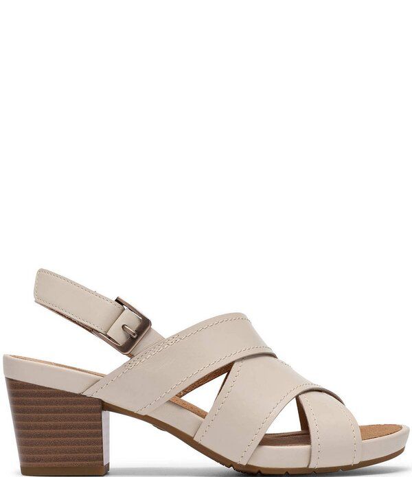 クラークス レディース シューズ サンダル レザー ヒール Clarks Artisan Kymber Shine Leather Block Heel Slingback Sandals Cream