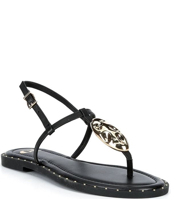 ジービー レディース シューズ サンダル レザー GB FirstLight Leather Studded TStrap Flat Sandals Black ブラック
