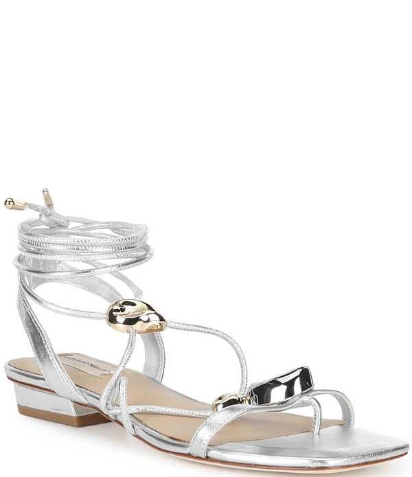 アントニオ メラーニ レディース シューズ サンダル トール レザー Antonio Melani Nova Metallic Leather Ornamented Strappy Flat Sand