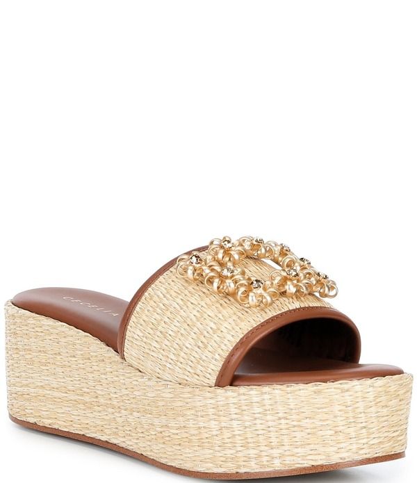 セシリア ニューヨーク レディース シューズ サンダル プラットフォーム Cecelia New York Generous Raffia Platform Slide Wedge Sandals N