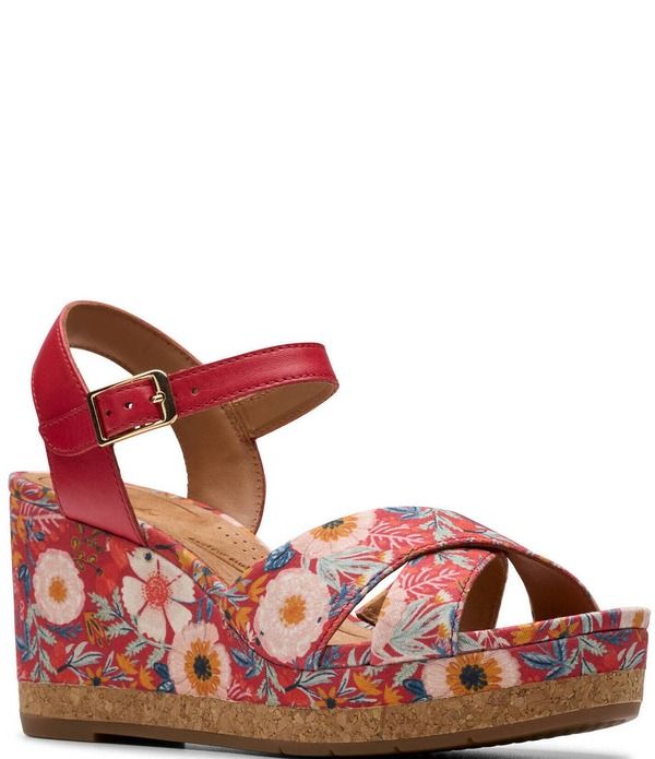 クラークス レディース シューズ サンダル フラワー柄 プラットフォーム プリント フラワー Clarksignature Chicly Floral Print Platform Wedge San