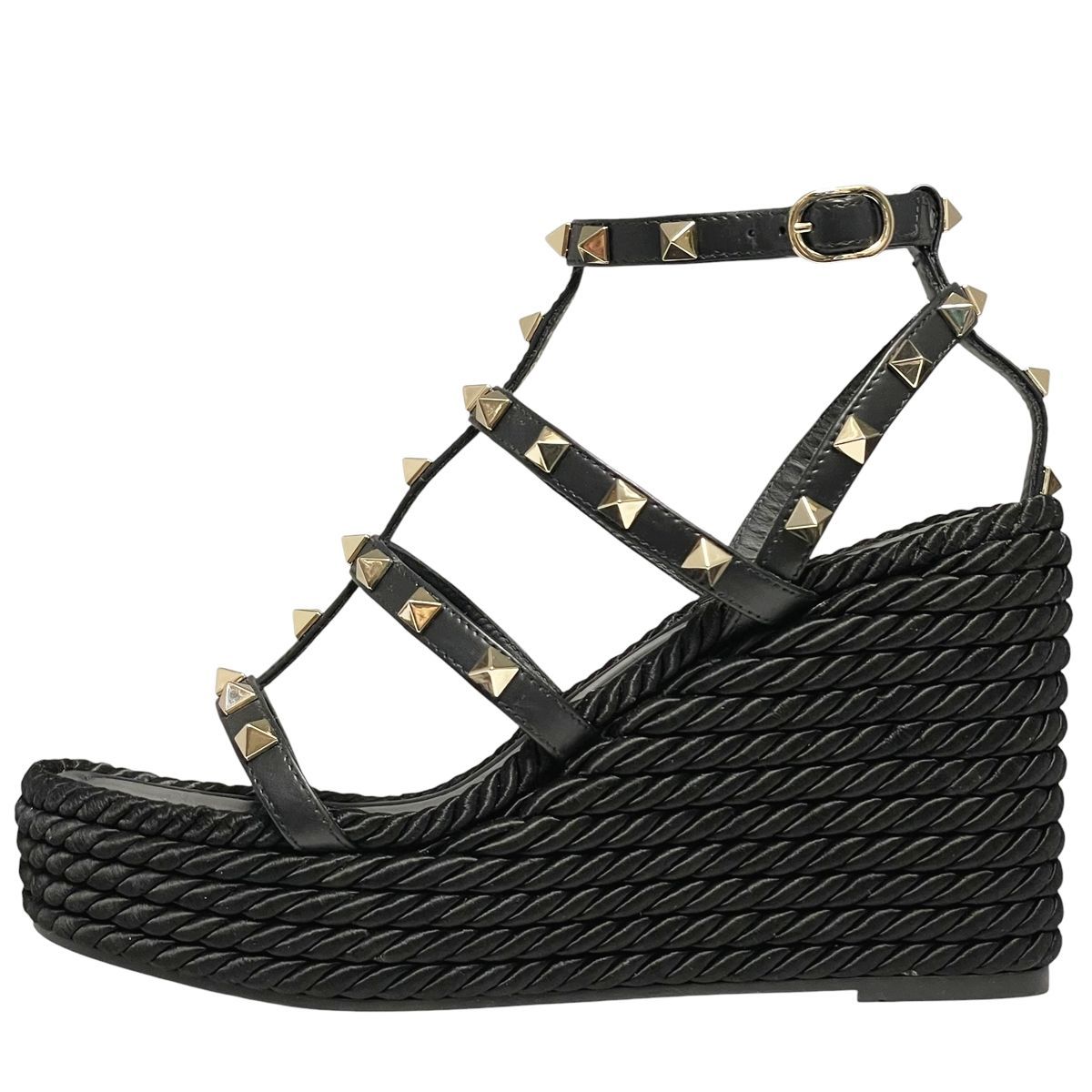 未使用級 ヴァレンティノガラヴァーニ ロックスタッズ ウェッジサンダル 36 中古】 VALENTINO ヴァレンティノ ロックスタッズ カーフスキン