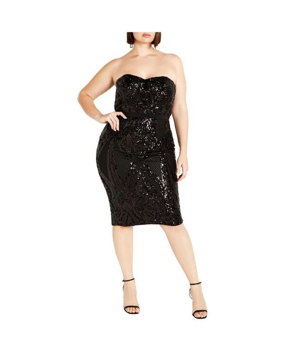 シティーシック レディース トップス ワンピース プラスサイズ スパンコール CITY CHIC Plusize Sequin Sofia Dress Black ブラック
