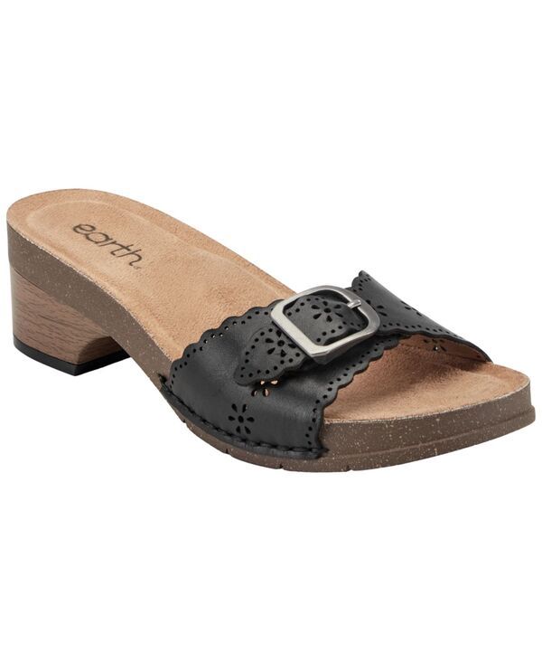 アース レディース シューズ サンダル レザー ヒール Earth Womens Haisly Leather Buckle Band Block Heel Sandals Black Leather