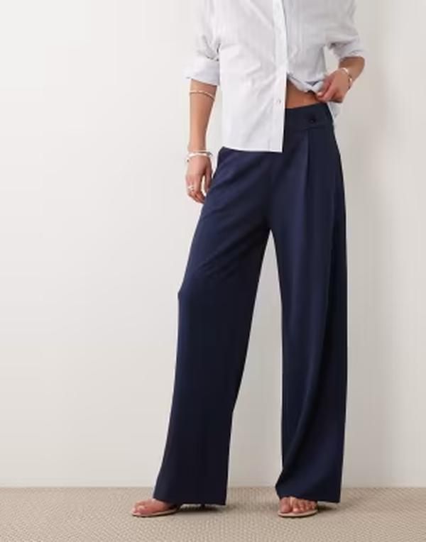 ジェイディーワイ レディース ボトムス カジュアルパンツ ワイドレッグ JDY button detail wide leg tailo red pants Black Iris BLACK BUT