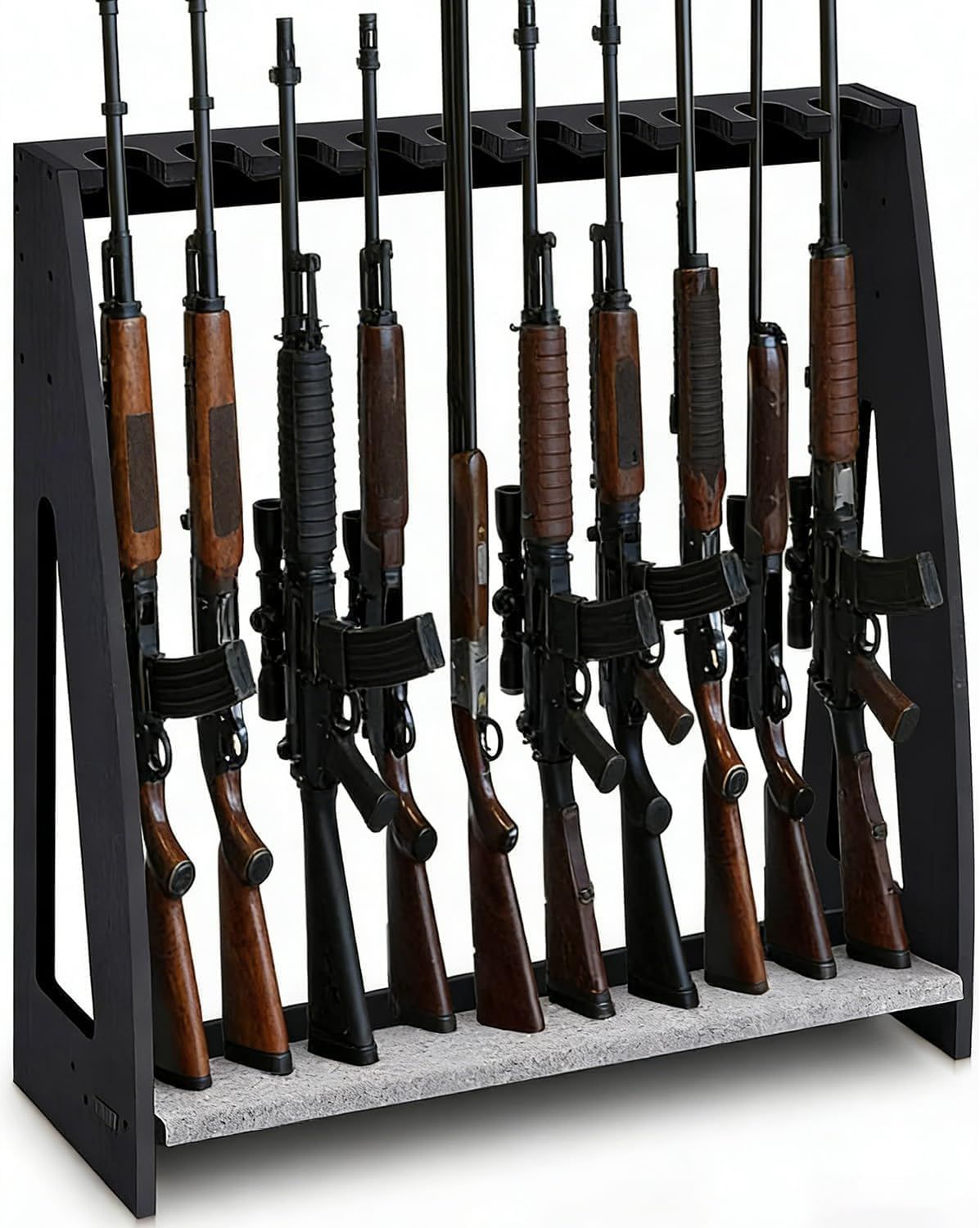 【新品】ガンラック ガンスタンド 幅 80× 奥行き 28× 高さ 83cm 銃器保管用ストレージラック ロングガンを 10 本まで収納可能 3 段階高さ調整機能付き 転倒防止設計 木製 ライフルスタンド 頑丈で安定性に優れ 省スペース設計 d3586c6f