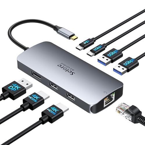 【マルチモニター 3画面拡張 2つHDMI＋DP＋LAN 】Selore 8in1ドッキングステーション hdmi 2つ 4K対応 3画面出力 モバイルタイプ 100W 急速充電 Displayport LAN 2 USB-A/USB-C 3 14f66056