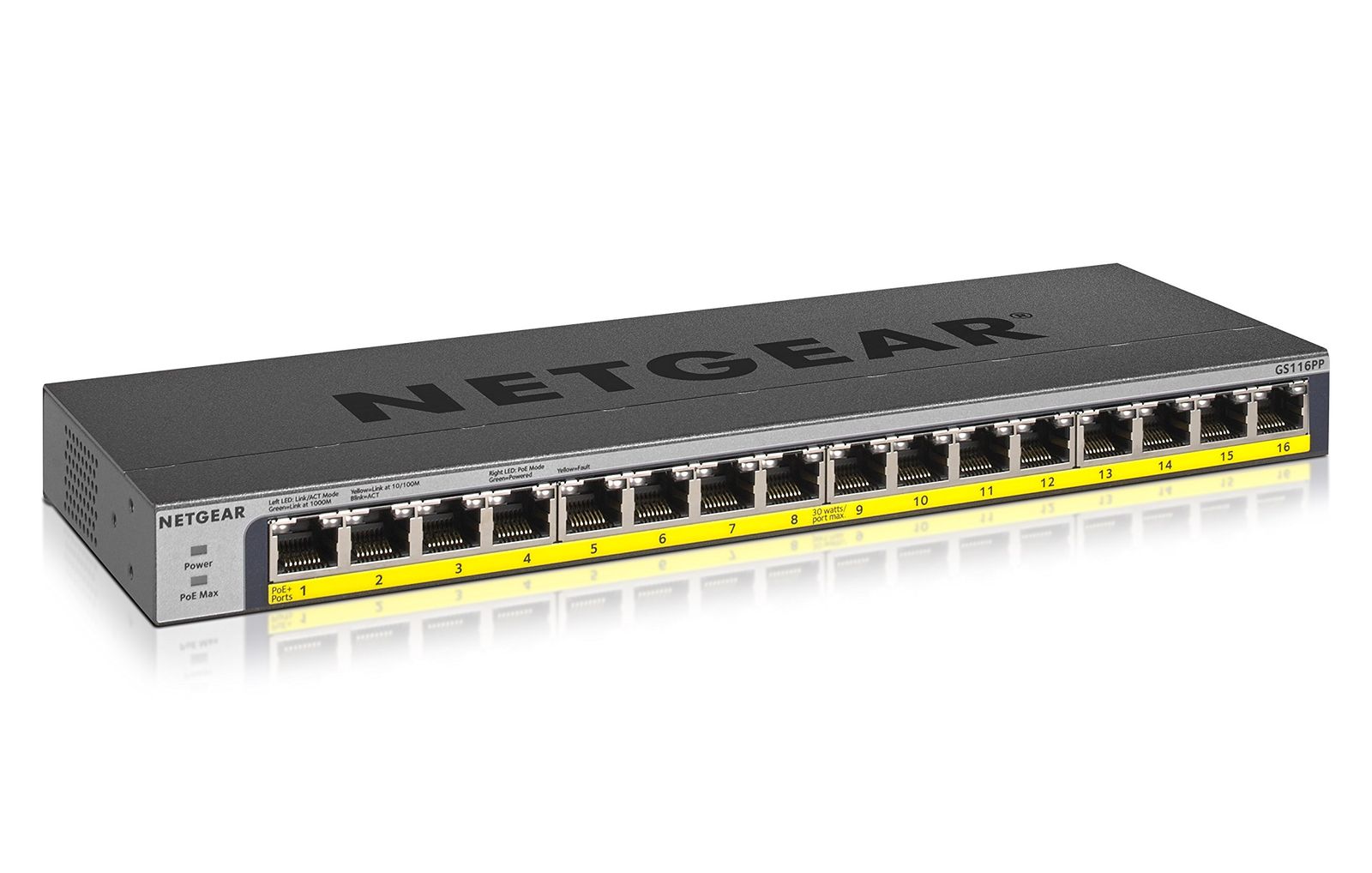【正規品】 ネットギア NETGEAR スイッチングハブ 16ポート 1G PoE+ (183W) 金属筐体 静音ファンレス リミテッドライフタイムハードウェア保証 アンマネージスイッチ GS116PP-100AJS [POE+ 183W]