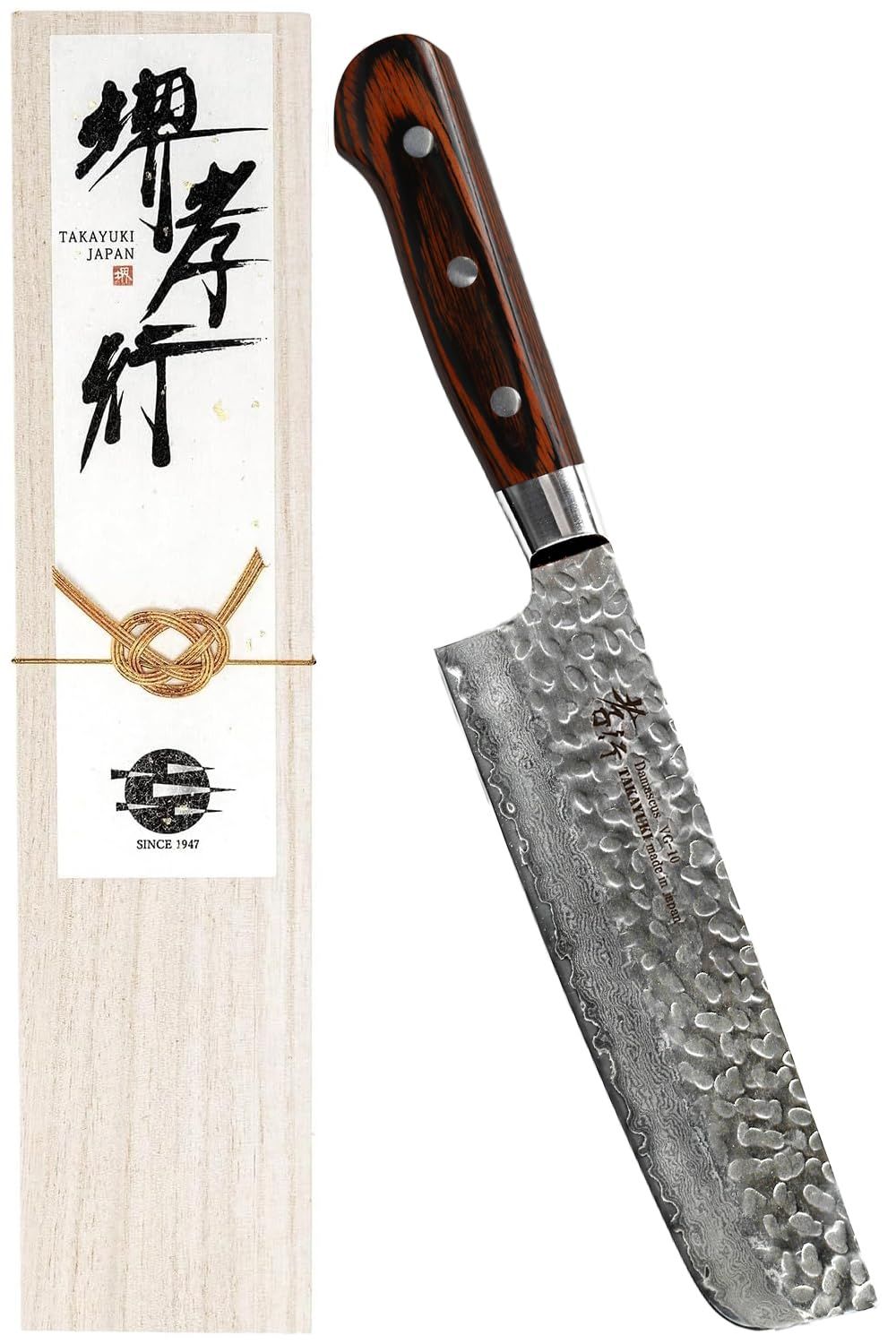 堺孝行 【プロの料理人が愛用！600年の伝統技術】 ダマスカス 33層槌目 菜切り包丁 160mm マホガニー柄 [日本製] ステンレス鋼 V金10号 vg10 万能包丁 青木刃物製作所 （型番dn16001） [菜切包丁 160mm]