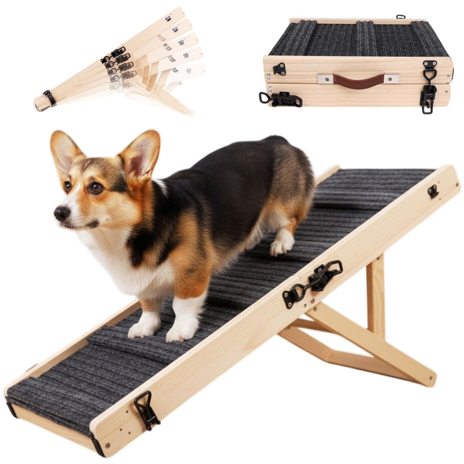 【新品】[Rocotto/5段階高さ調整] ペットスロープ 犬 スロープ 折りたたみ ドッグステップ ゆるやか 木製 滑り止めマット 幅30cm 耐荷重60kg ペット用スロープ 犬用スロープ 介護 シニア犬 小型犬 中型犬 大型犬 ソファ 5933e1a5