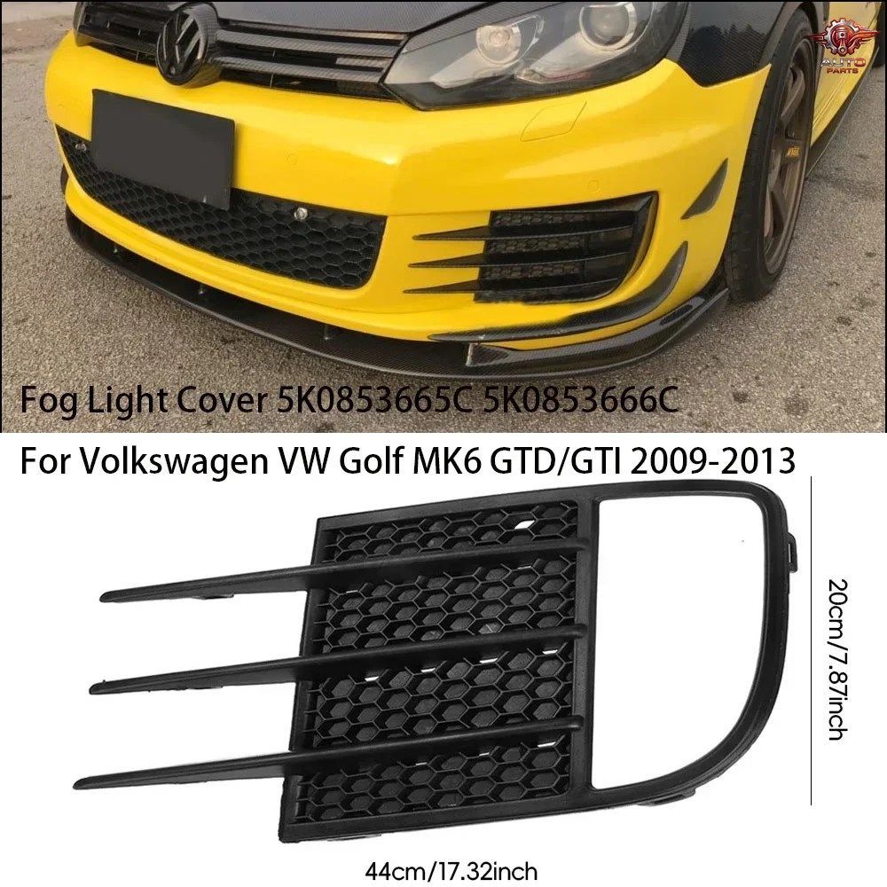 ABS製フロントバンパー下部フォグランプベントグリルメッシュカバートリム - VWゴルフMK6 2009-2013 GTD GTI