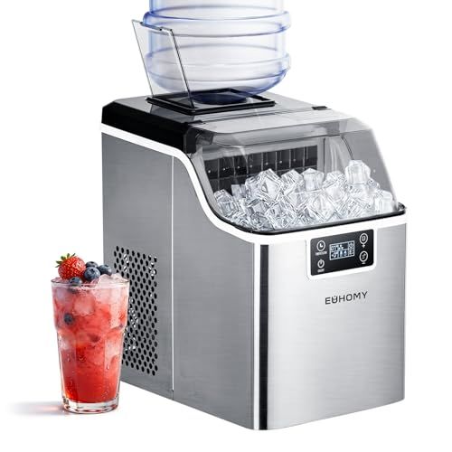 EUHOMY 製氷機 家庭用 【キューブアイス 高速製氷 】13分24個 透明な氷 大容量水タンク 3.2L 透明窓 自動洗浄機能 タイマー機能 氷保管量1200g ステンレス製 製氷器 小型 宅飲み 晩酌 卓上 キャンプ 家庭 業務用 静音 自動停止 水Ju