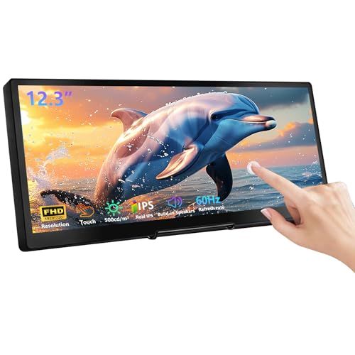 R◆12.3インチのタッチスクリーンのモニター1920x720棒LCDの小型タッチ画面のモニターのラップトップのPCの温度Aida64 GPU CPUのRAMの監視に適合する二次スクリーン携帯用表示HDMI 9b795f3b