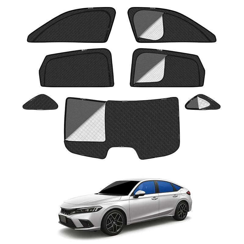 シビック FL系 11代目 車種専用設計 メッシュカーテン 2in1 サンシェード 断熱 日除け 換気 CIVIC 11代 全車窓 カーテン 虫避け プライバシー保護 カーシェード マグネット サイド用 通風 UVカット バックドア用 車中泊 7枚